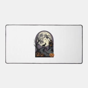 Haunted Goat Moon Vintage Halloween Silhouette Art Desk Mat