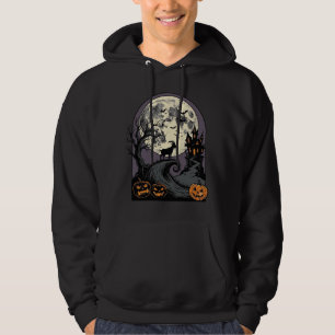 Haunted Goat Moon Vintage Halloween Silhouette Art Hoodie