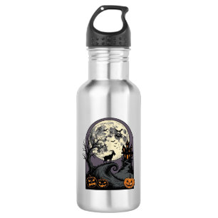 Haunted Goat Moon Vintage Halloween Silhouette Art Stainless Steel Water Bottle