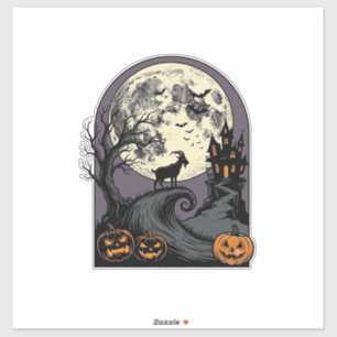 Haunted Goat Moon Vintage Halloween Silhouette Art Sticker