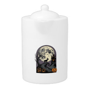 Haunted Goat Moon Vintage Halloween Silhouette Art Teapot