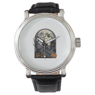 Haunted Goat Moon Vintage Halloween Silhouette Art Watch
