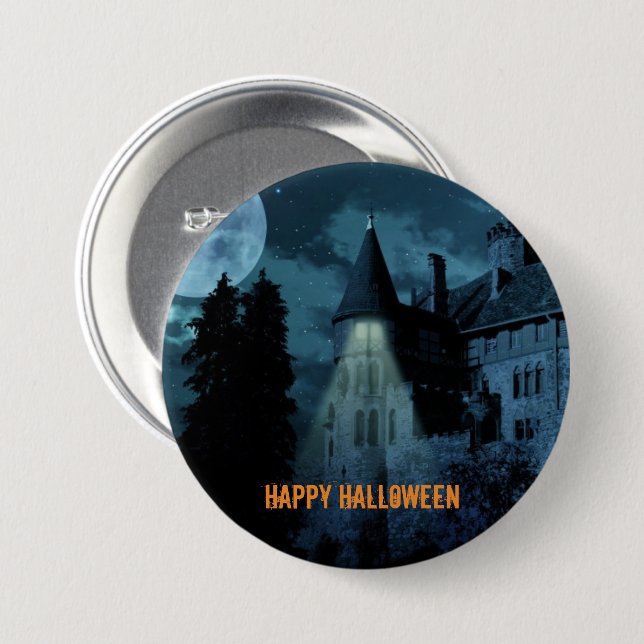 Haunted Goth Mansion Halloween  Button (Front & Back)