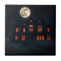 Haunted Gothic Mansion Halloween Ceramic Tile