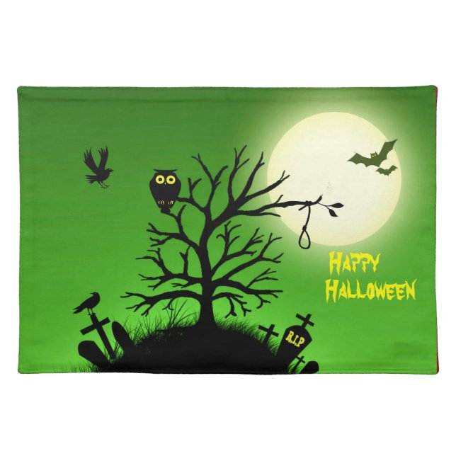 Haunted Grave Yard Halloween Cloth Placemat (Front)