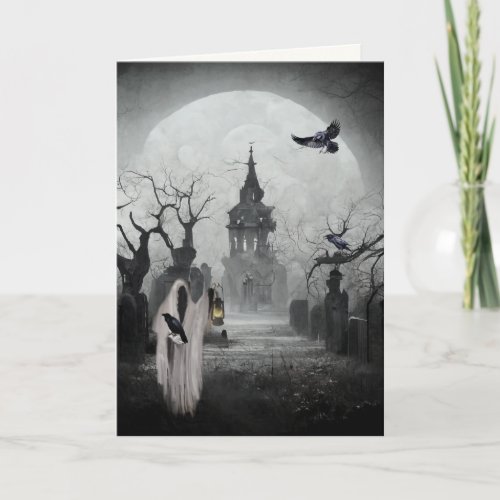 Haunted Graveyard and Gate Keeper Scary Halloween Card