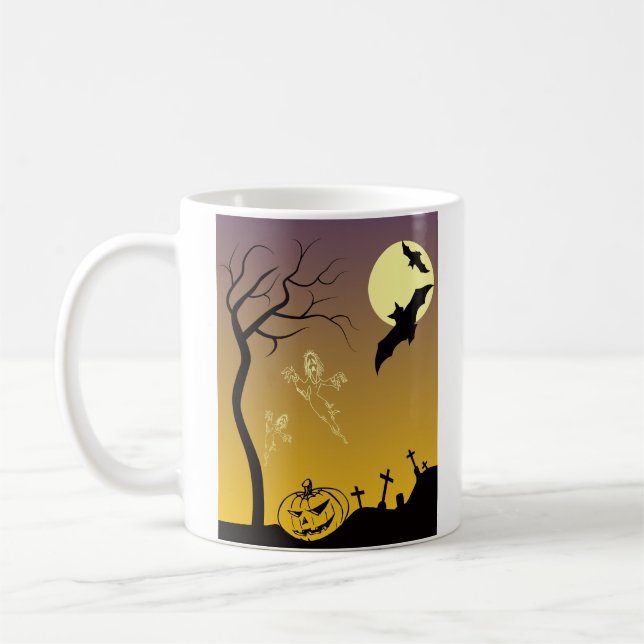 Haunted Graveyard Halloween Scene, Halloween Coffee Mug (Left)