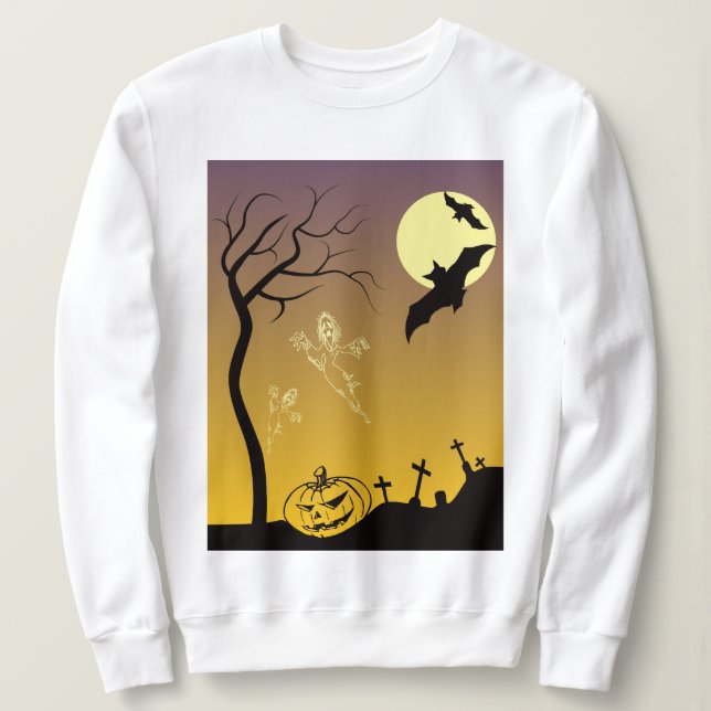 Haunted Graveyard Halloween Scene, Halloween Sweatshirt (Design Front)