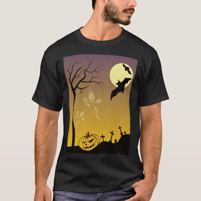 Haunted Graveyard Halloween Scene, Halloween T-Shirt (Front)