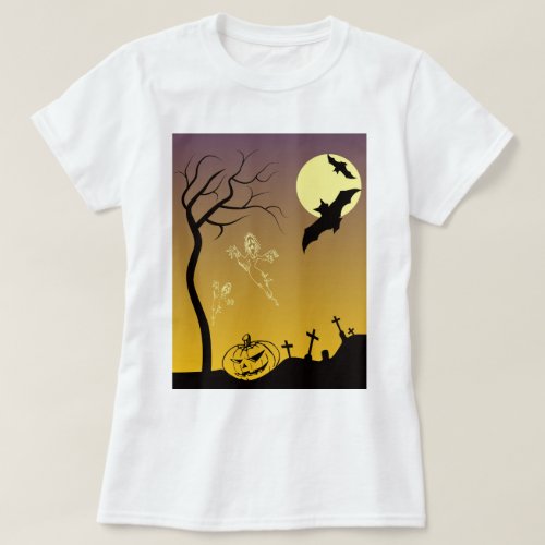 Haunted Graveyard Halloween Scene Halloween T_Shirt