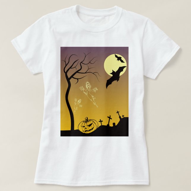 Haunted Graveyard Halloween Scene, Halloween T-Shirt (Design Front)