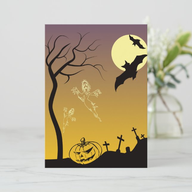 Haunted Graveyard Halloween Scene, Halloween Thank You Card (Standing Front)