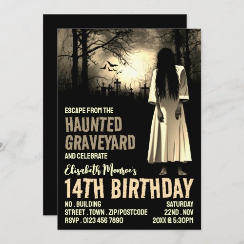 Haunted Graveyard Theme Escape Room Birthday Party Invitation