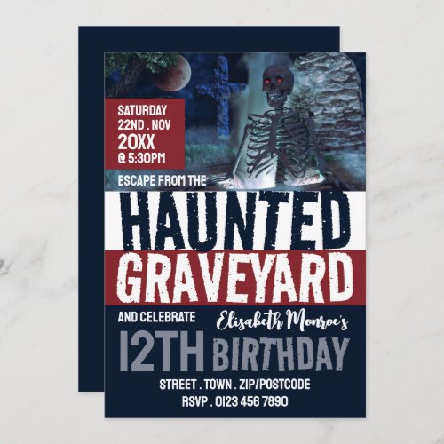 Haunted Graveyard Theme Escape Room Birthday Party Invitation