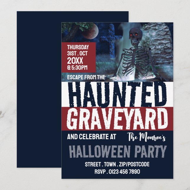 Haunted Graveyard Theme Escape Room Halloween Invitation (Front/Back)