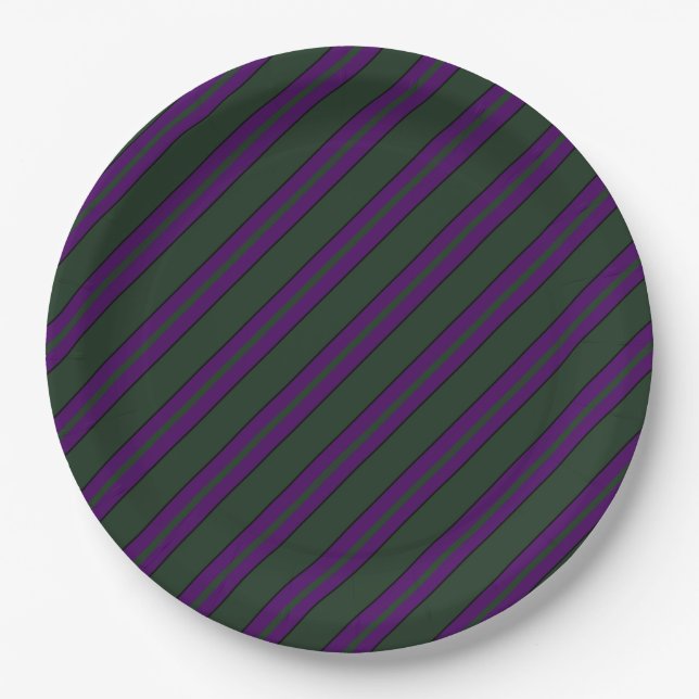 Haunted Green and Purple with Pin Striped Paper Plates (Front)