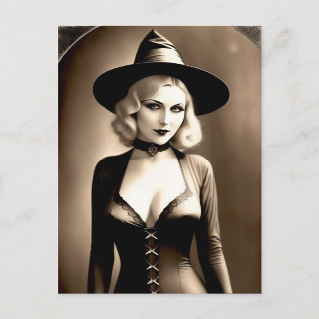 Haunted Halloween Blonde Witch Postcard (Front)