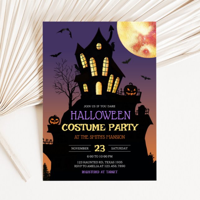 Haunted Halloween Costume Party Invitation (Haunted House Halloween Costume Party Invitation)