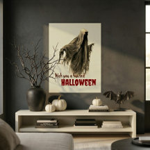Haunted Halloween Ghost Cream Wall Art Print