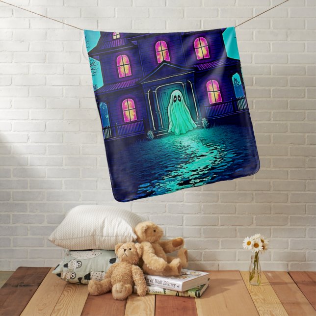 Haunted Halloween Ghost House Design Baby Blanket (In Situ)