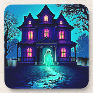 Haunted Halloween Ghost House Design Beverage Coaster