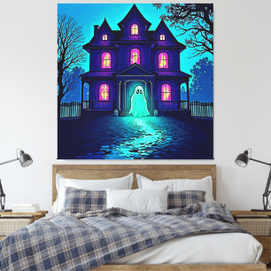 Haunted Halloween Ghost House Design Canvas Print