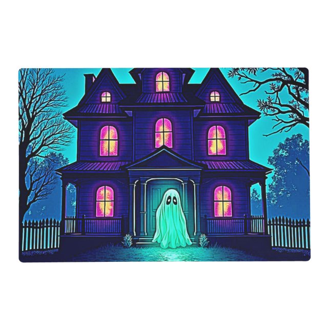 Haunted Halloween Ghost House Design Placemat (Front)