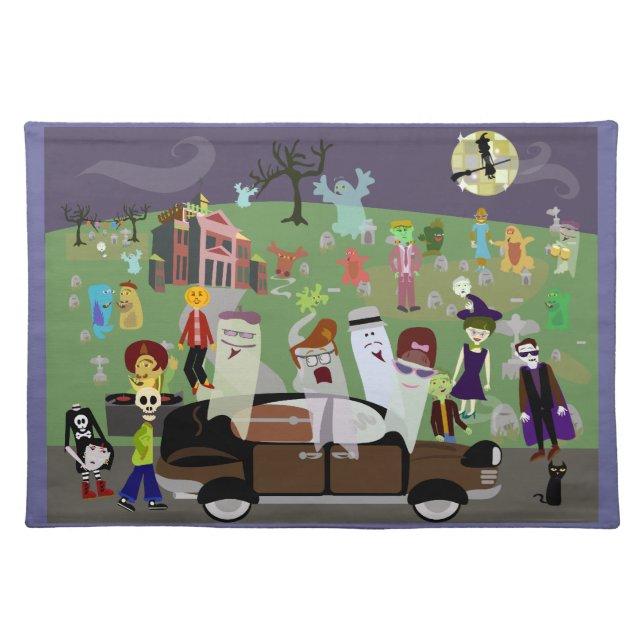 Haunted Halloween Graveyard Party Cloth Placemat (Front)