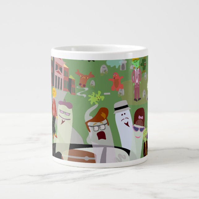 Haunted Halloween Graveyard Party Giant Coffee Mug (Front)