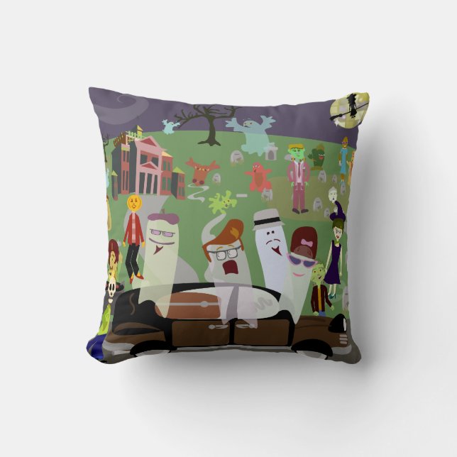 Haunted Halloween Graveyard Party Illustration Throw Pillow (Front)