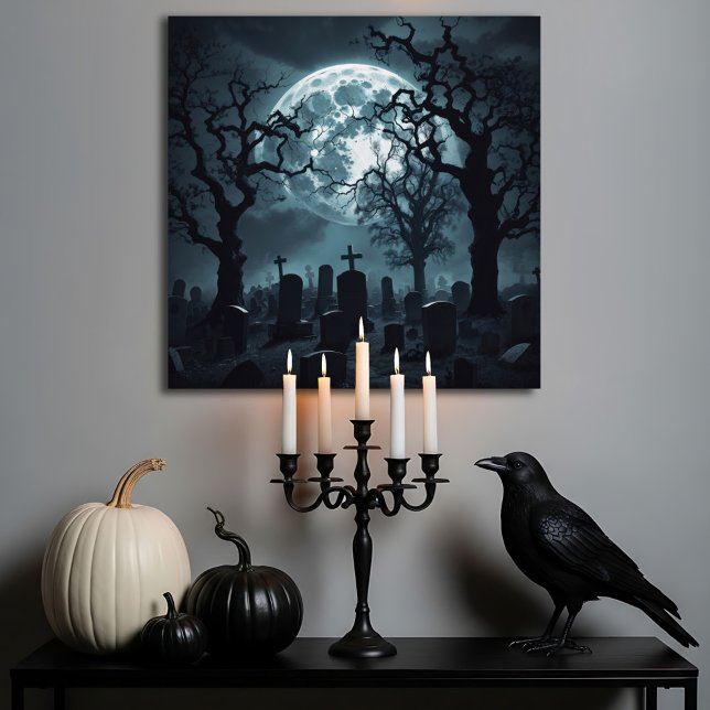 Haunted Halloween Graveyard Under Full Moon Acrylic Print (Creator Uploaded)