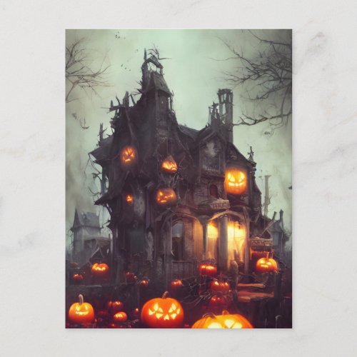 Haunted Halloween House AI Generated Art Postcard