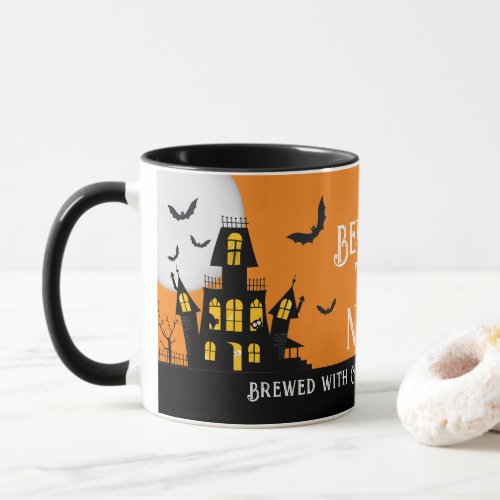 Haunted Halloween House Vampire Bat Black Cat Mug