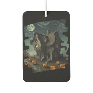 Haunted Halloween House with Pumpkins & Full Moon Air Freshener