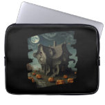Haunted Halloween House with Pumpkins &amp; Full Moon Laptop Sleeve