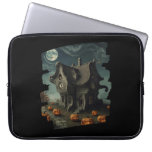 Haunted Halloween House with Pumpkins &amp; Full Moon Laptop Sleeve