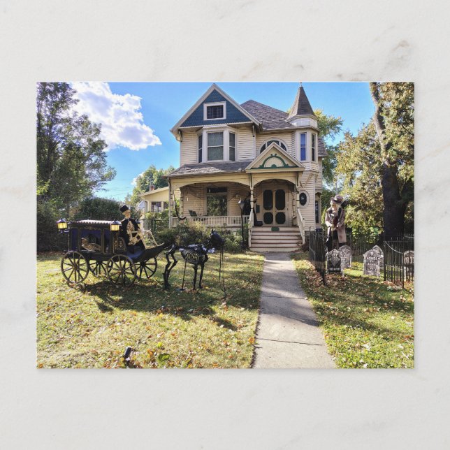 Haunted Halloween House With Skeletons  Postcard (Front)