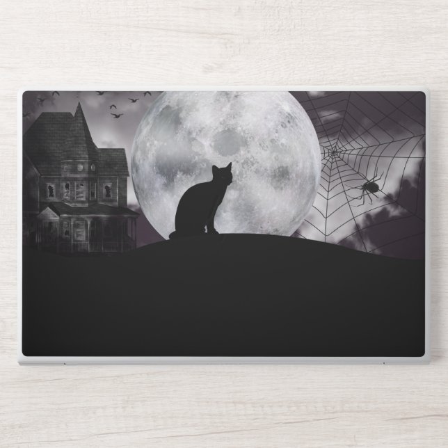 Haunted Halloween Night Cat Bacground HP Laptop Skin (Front)