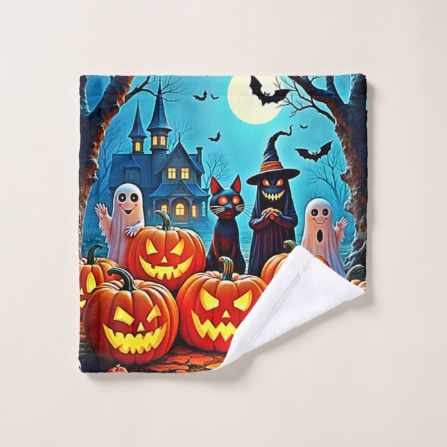 Haunted Halloween Night Design Bath Towel Set (Wash Cloth)