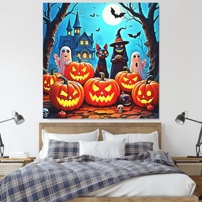 Haunted Halloween Night Design Canvas Print (Insitu(Bedroom))