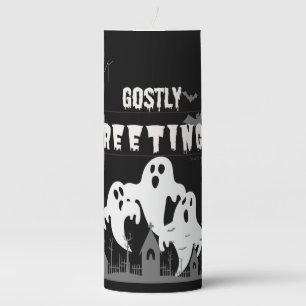 Haunted Halloween Night Ghostly Greetings Pillar C Candle
