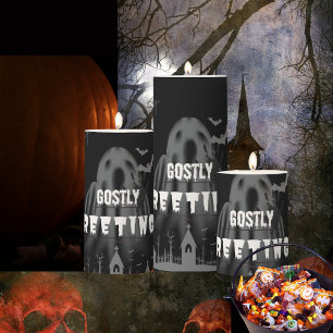 Haunted Halloween Night Spooky Graveyard Pillar Candle