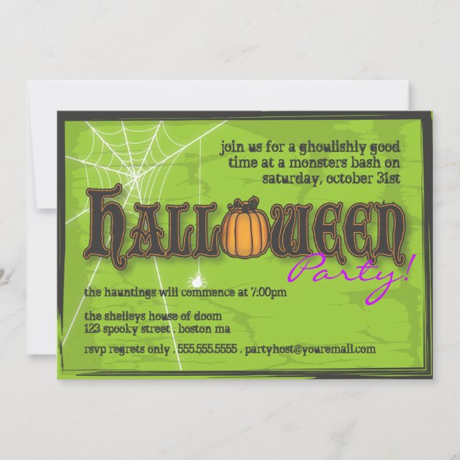 Haunted Halloween Party Invitation Black & Green (Front)