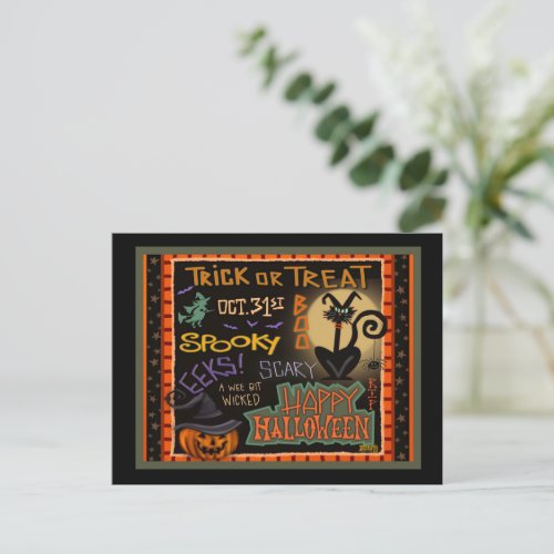 Haunted Halloween Pumpkin Black Cat Teacher Postcard