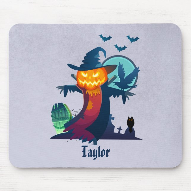 Haunted Halloween Pumpkin Head Scarecrow Spooky Mouse Pad (Front)