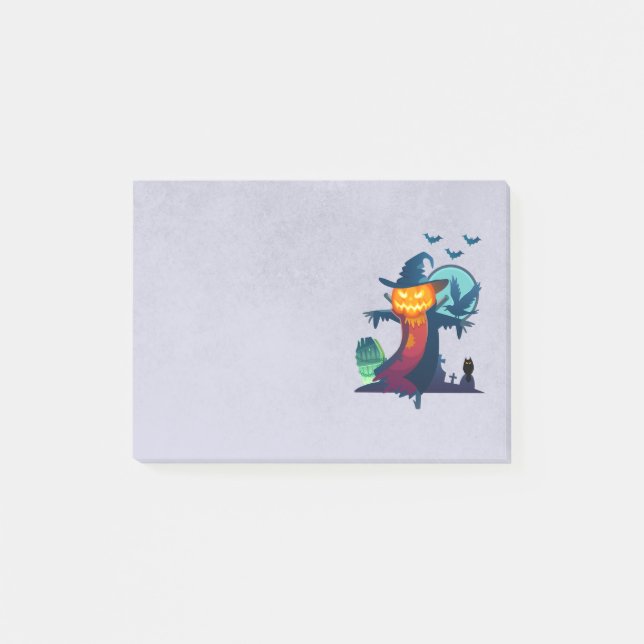 Haunted Halloween Pumpkin Head Scarecrow Spooky Post-it Notes (Front)