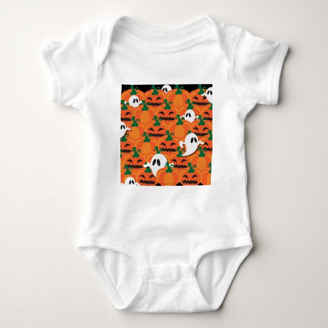 Haunted Halloween Pumpkin Patch Ghosts Baby Bodysuit (Front)