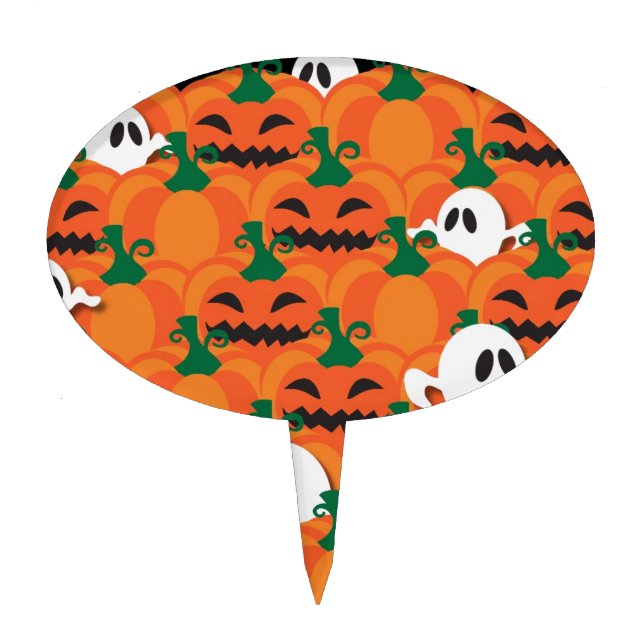 Haunted Halloween Pumpkin Patch Ghosts Cake Topper (Front)