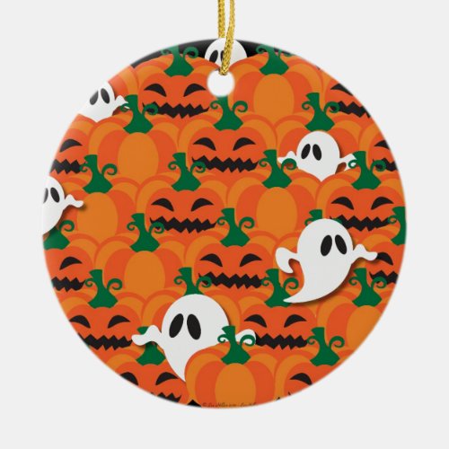 Haunted Halloween Pumpkin Patch Ghosts Ceramic Ornament