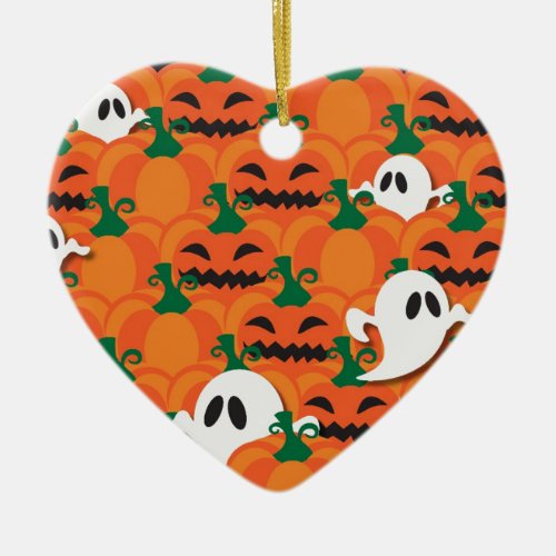 Haunted Halloween Pumpkin Patch Ghosts Ceramic Ornament